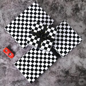 Titiweet Checkered Flag Wrapping Paper - Race Car Wrapping Paper for Boys Girls, 4 Large Sheets Cars Wrapping Paper for Birthday Christmas Holiday, 39.4 x 27.6 Inches Per Sheet (Race Car)