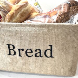 KINTNER DESIGNS Bread Storage Bin- Burlap basket for keeping Bread, Rolls and other items for Kitchen Counter or Pantry