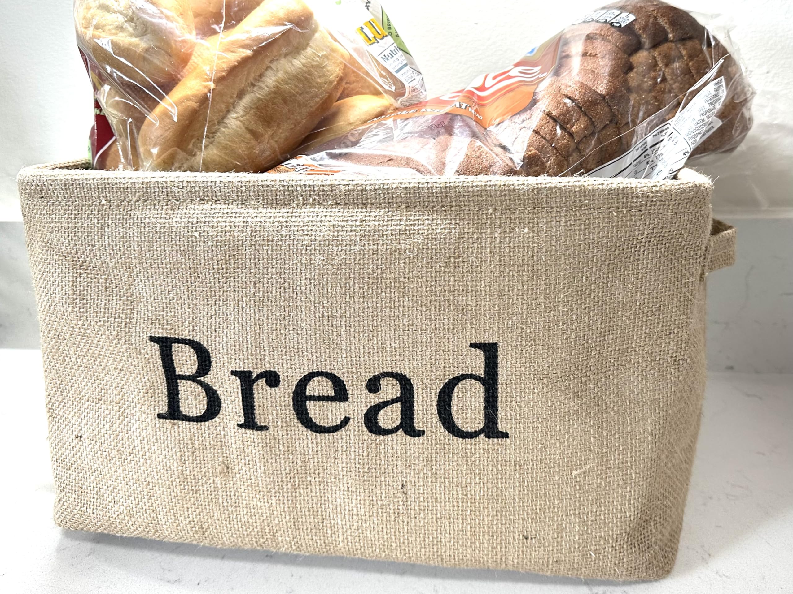 KINTNER DESIGNS Bread Storage Bin- Burlap basket for keeping Bread, Rolls and other items for Kitchen Counter or Pantry