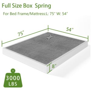 VTWAZAST 8 Inch Full Box Spring, Heavy Duty Metal Mattress Foundation, Easy Clean Fabric Bed Cover, Non-Slip, Noise Free, Easy Assembly