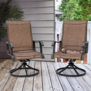 nuu garden patio dining chairs, swivel patio sling chairs set of 2, all-weather textilene outdoor swivel rocker dining chairs with metal frame for lawn garden backyard, brown