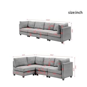 Oversized Deep Seat Modular Sectional Sofa Cloud Couch with Movable Ottoman, Modern Corduroy Upholstered Convertible L Shaped Corner Sofa&Couches with Wooden Legs for Living Room, Apartment, Office