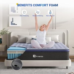 Avenco California King Mattress, Hybrid Mattress California King, 12 Inch Medium Firm Cal King Mattress, Pocket Innerspring for Motion Isolation, Comfort Foam for Odor Reducing, CertiPUR-US