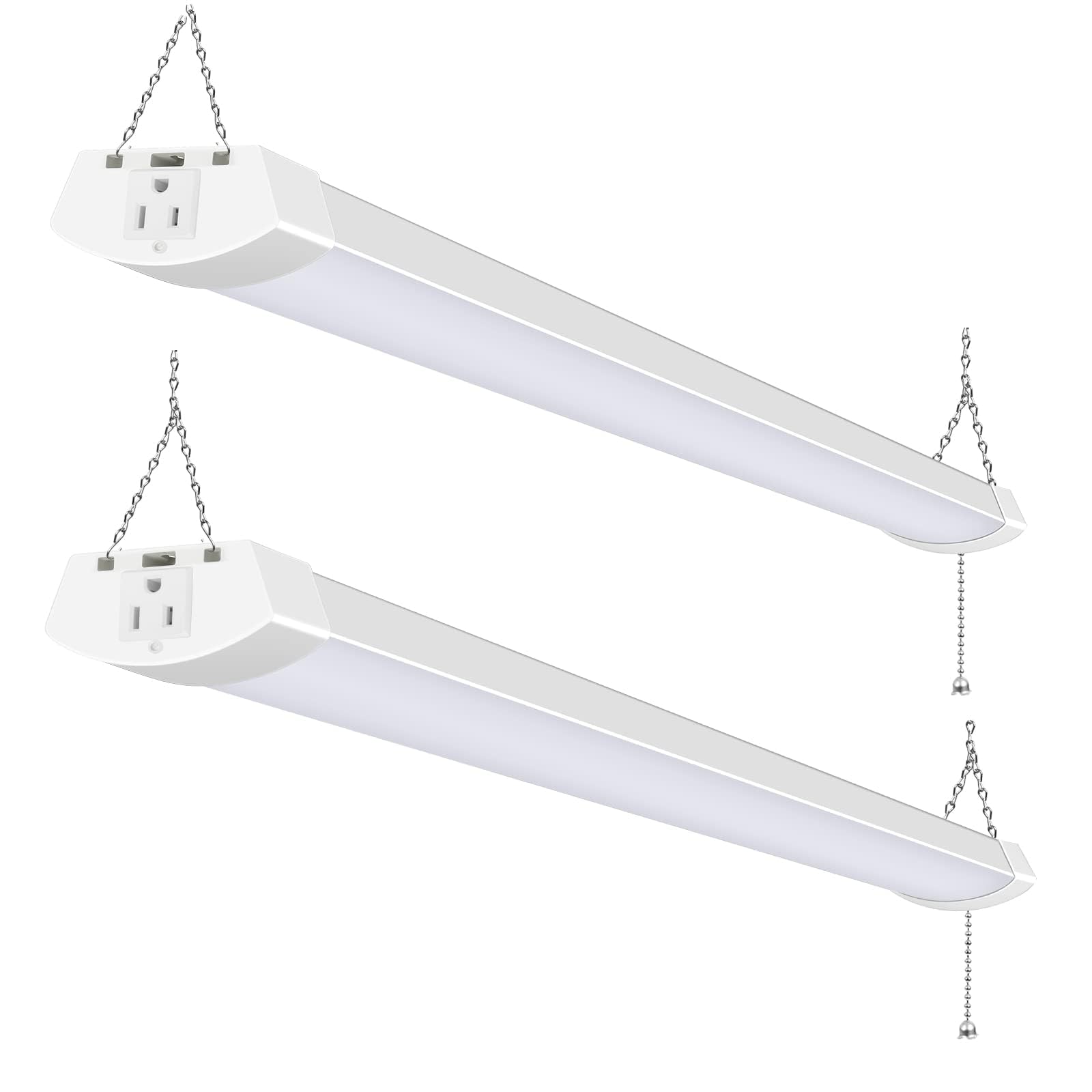 hykolity 2 Pack 4FT LED Shop Light Linkable, 120W 13000lm(400w Equivalent), 5000K Utility Shop Lights for Garages, Workshops, Basements, Hanging or FlushMount, with Power Cord and Pull Chain, ETL