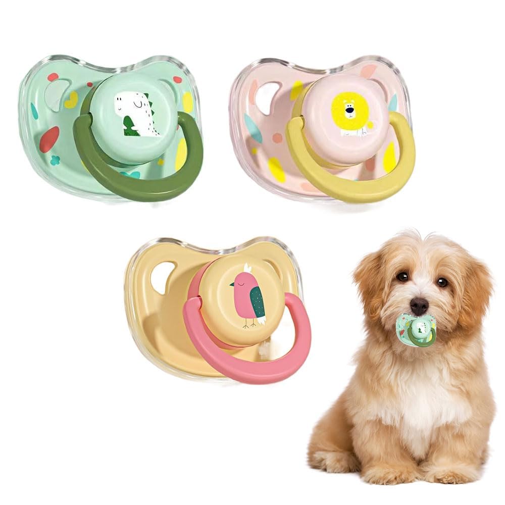 PUMEXFE 3PC Dog Silicone Pacifier New Born Puppy Pacifier for Small Pet Dog Calming Pacifier Cat Dog Chew Toy (S)