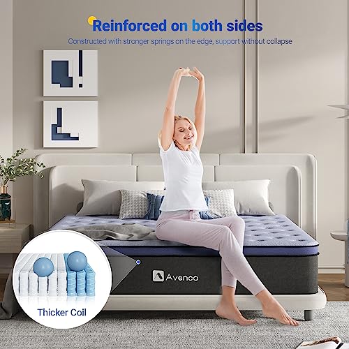 Avenco California King Mattress, Hybrid Mattress California King, 12 Inch Medium Firm Cal King Mattress, Pocket Innerspring for Motion Isolation, Comfort Foam for Odor Reducing, CertiPUR-US