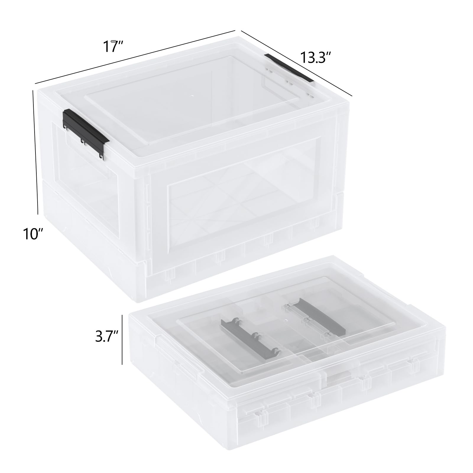 Ortodayes 30 Liter Plastic Foldiable Storage Box, Collapsible Bins with Lid Set of 4, Clear