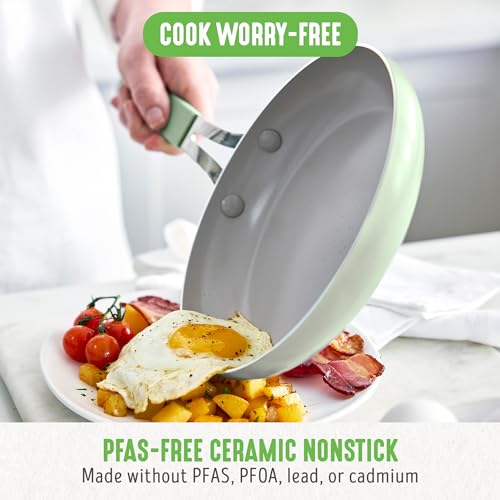 GreenLife Dream 8" & 10" Healthy Ceramic Nonstick Frying Pan Set, PFAS-Free, PFOA-Free, Dishwasher & Oven Safe, Stay-Cool Handles, Durable, Versatile Cooking, Easy Clean, Sage Green