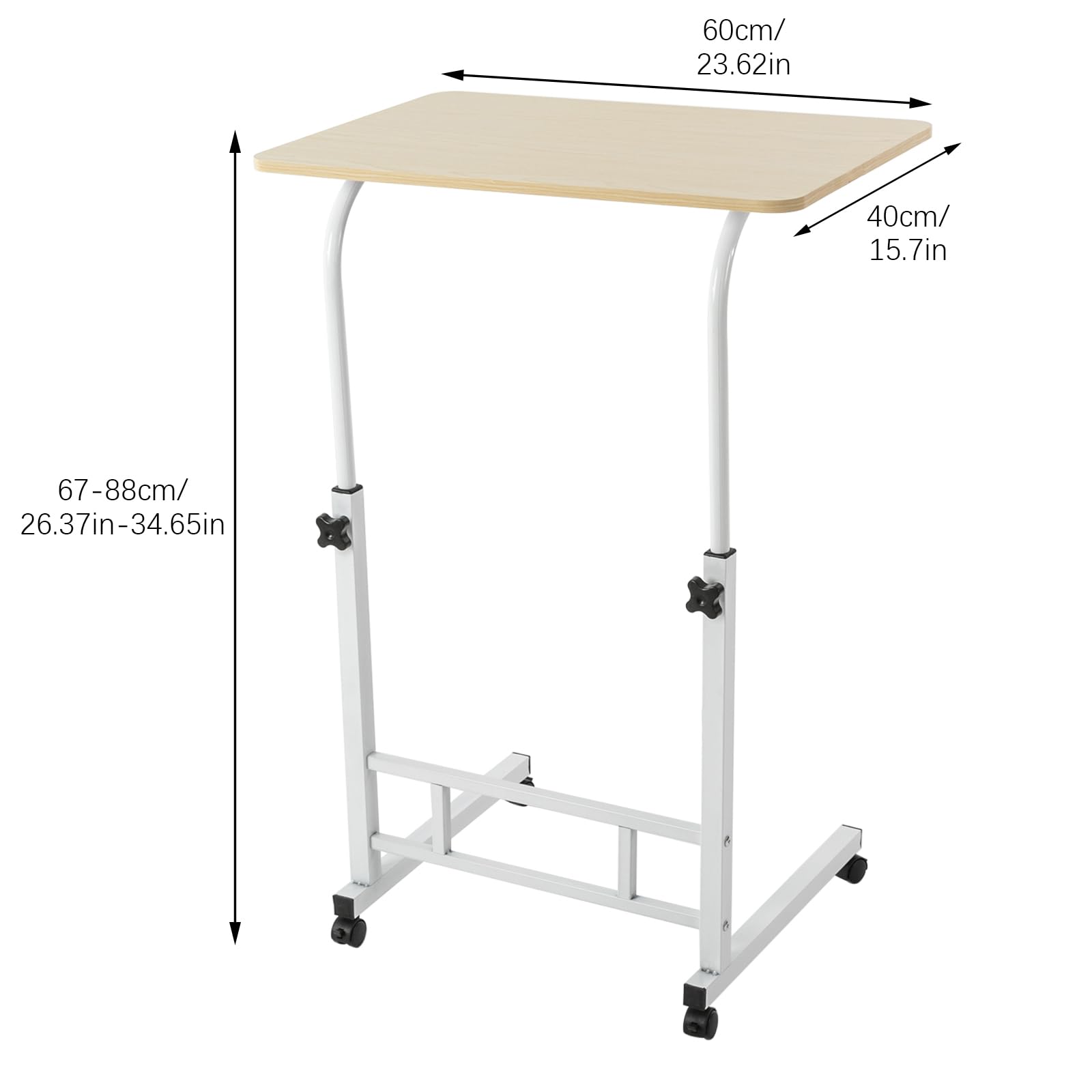 Small Standing Desk - Rolling Computer Stand with Adjustable Height - 23.62'' x 15.75'' Portable Rolling Desk Computer Desk - Laptop Desk Home Bedroom PC Table - Laptop Desk (White Maple Color)