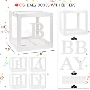 VGOODALL 4PCS Clear Baby Boxes with Stickers, Transparent Cube Boxes Gift Boxes for Baby Shower Birthday Party Decorations 11.8 x 11.8inch