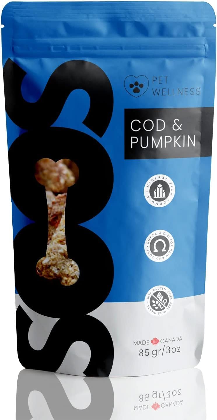 SOOS Cod and Pumpkin Dog Treats Training Dog Treats Dog Chews Cat Treats All Natural Dogs and Cats Wellness Treat for Pets - 1x Pack 85gr / 3oz