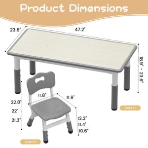 Kids Table and 4 Chairs Set, Height Adjustable Toddler Table and Chair Set for Ages 2-10, Graffiti Desktop, Non-Slip Legs, Children Table and Chair Set for Daycare Classroom Home, Grey