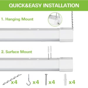 hykolity 2 Pack 4FT LED Shop Light Linkable, 120W 13000lm(400w Equivalent), 5000K Utility Shop Lights for Garages, Workshops, Basements, Hanging or FlushMount, with Power Cord and Pull Chain, ETL