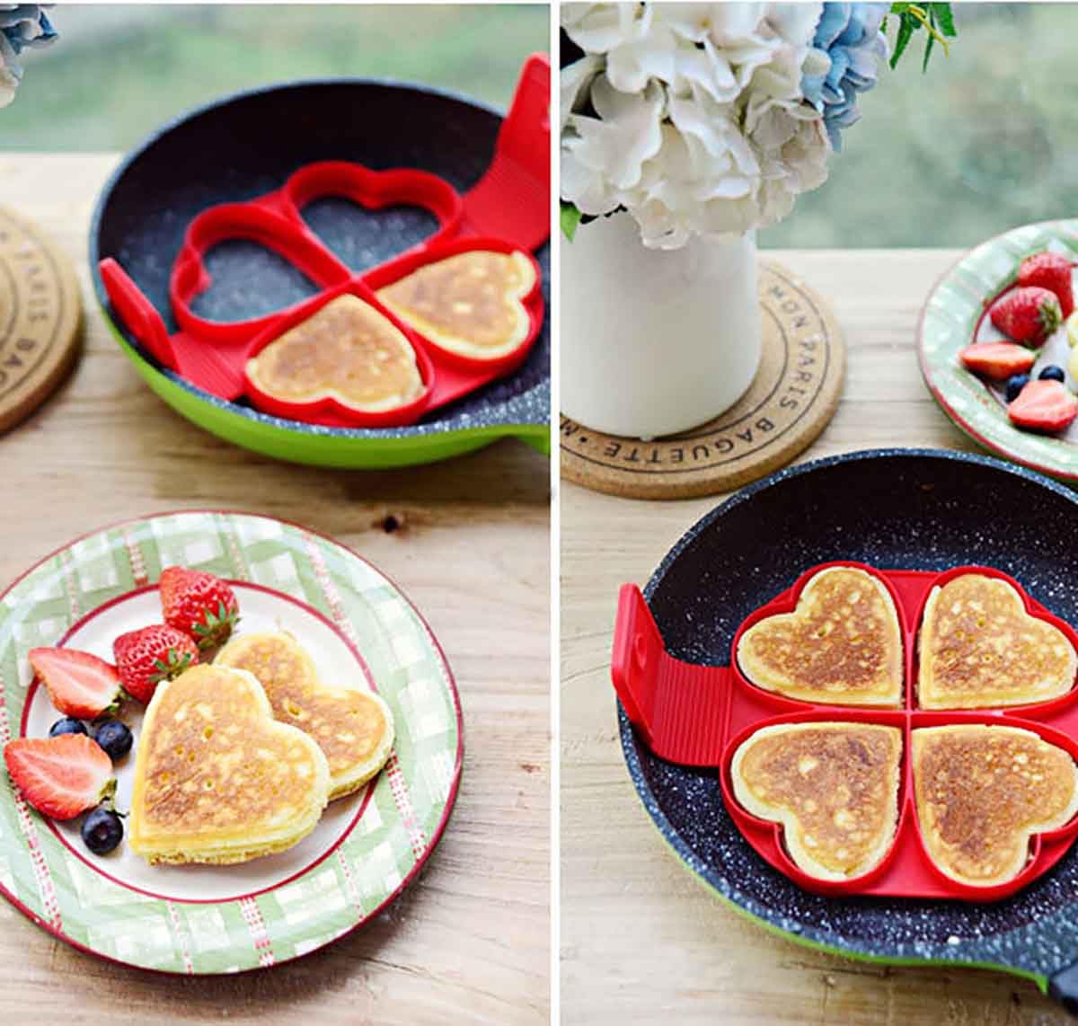 Flip N Cook Silicone Pancake Mold, Flip and Cook Pancake Maker, Flip and Cook Silicone Pancake Maker, Flip'n'cook Silicone Pancake Mold. (2pcs-round+heart)