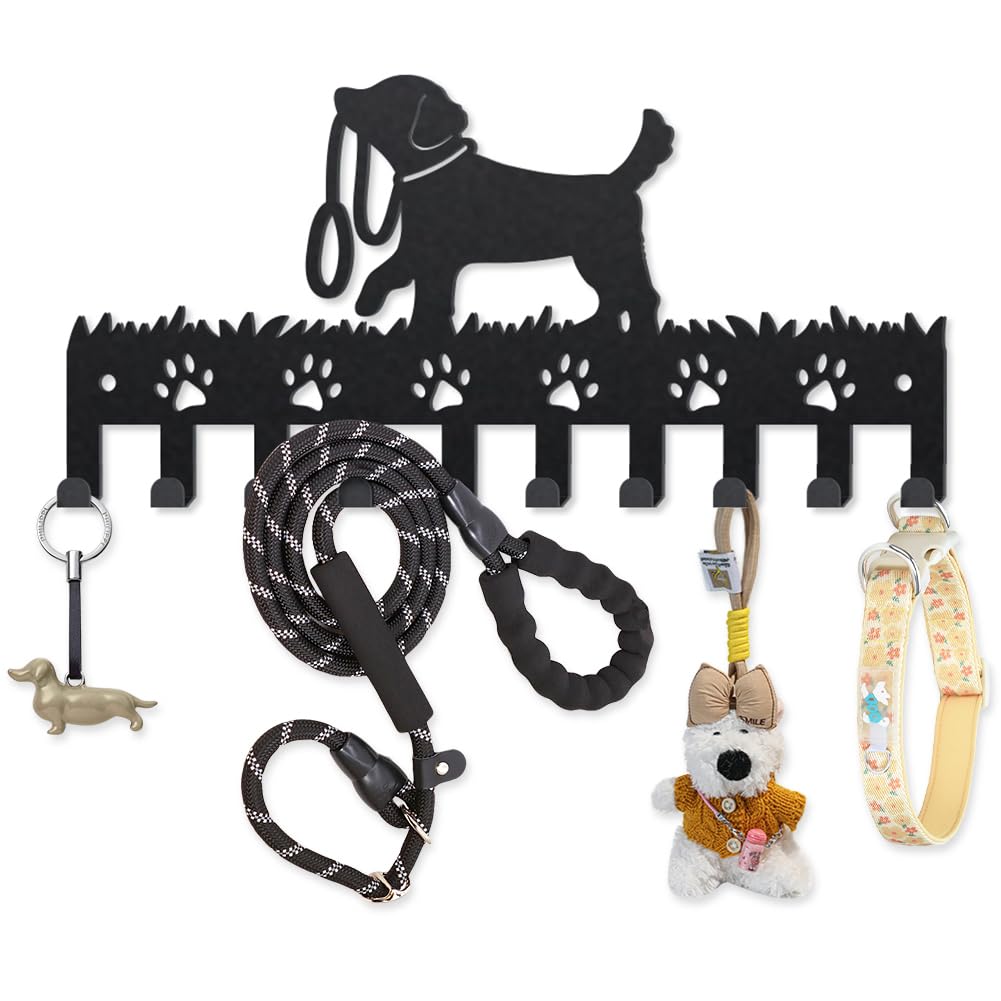 MAYJOYDIY Metal Dog Coat Hooks Wall Mount Dog Leash Coat Rack 9.8×4.7inch 10 Hooks Decorative Dog Paw Black Key Hooks Key Holder for Wall Dog Lover Gift Hanging Coats Hats Towels Bags