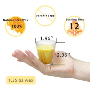 Beeswax Votive Candles in Glass Votive Holders-6pcs Pack, Hand-Poured Bees Wax Votive Candles for Home Décor Spa Party Meditation, Dripless & Unscented, Burning Time 12 Hours,1.96"x2.36" Each