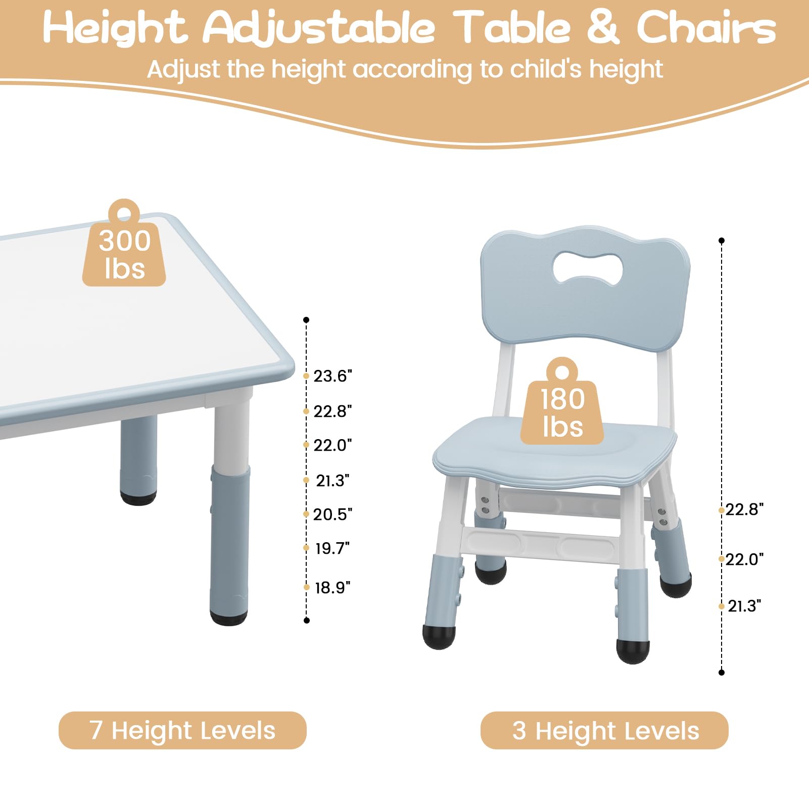 Kids Table and Chair Set, Height Adjustable Toddler Table and 4 Chairs Set for Ages 2-10, Graffiti Desktop, Non-Slip Legs, Arts & Crafts Table, Children Activity Table for Daycare Classroom Home