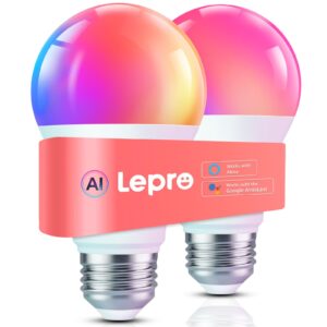 lepro b1 ai smart light bulbs - wifi & bluetooth rgbww color changing led bulb compatible with alexa & google assistant, ai generated lighting llm, ai voice control, music sync, 2.4ghz only, 2 packs