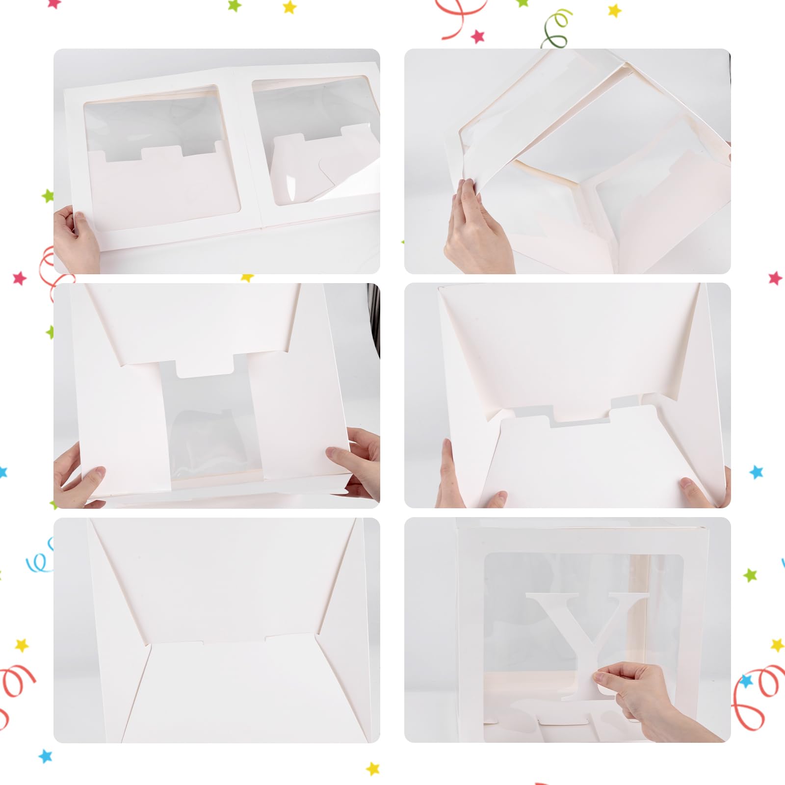 VGOODALL 4PCS Clear Baby Boxes with Stickers, Transparent Cube Boxes Gift Boxes for Baby Shower Birthday Party Decorations 11.8 x 11.8inch