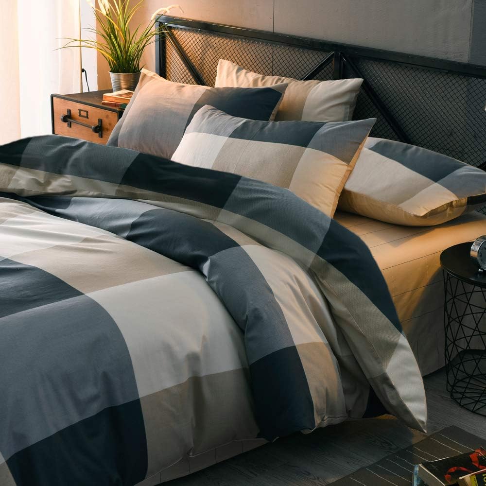 Cotton Plaid Duvet Cover Twin XL Geometric Plaid Grid Duvet Cover Modern Style Plaid Checkered Printed Comforter Cover Buffalo Plaid Bedding Duvet Cover Set 1 Twin XL Duvet Cover with 2 Pillowcases