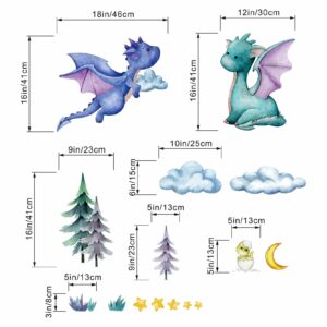 Amimagen Baby Dragon Wall Stickers - Star Moon Dragon Eggs Wall Decals - Baby Bedroom Boys Nursery Kids Room Daycare Wall Decor