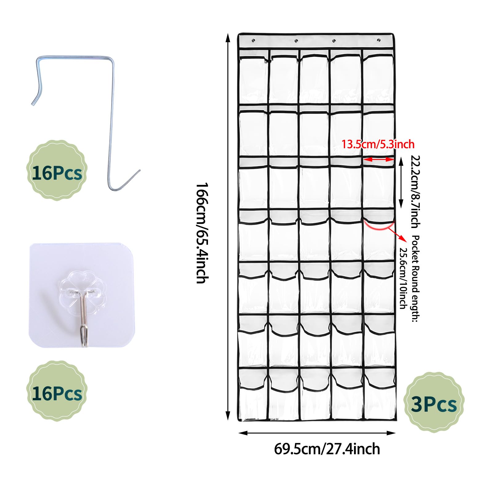 Olutacot 3 Pcs 105 Large White Mesh Pockets 35 Pockets Over The Door Shoe Organizer with 16+16 Hooks Hanging Shoe Organizer Hanging Shoe Rack Shoe Holder Hanger for Closet Bedroom Dorm