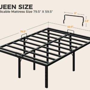 KKL Queen Bed Frame, 18 Inch Heavy Duty Steel Platform with Mattress Anti-Slip Rods, Bed Frame with Underneath Storage Space, No Box Spring Needed, Easy Assembly, Black