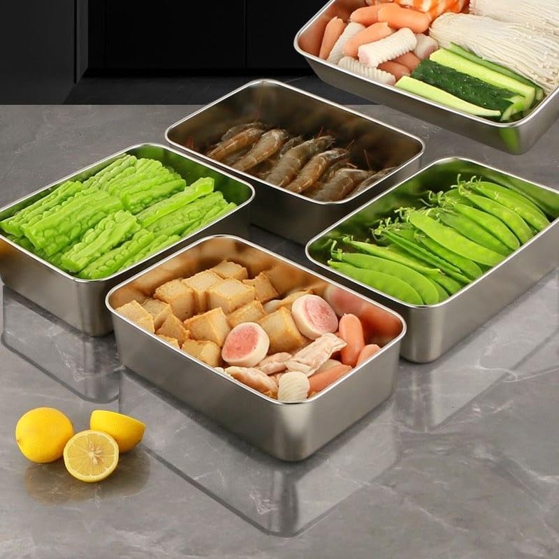 Ceiteo 6Pcs Stainless Steel Food Storage Containers with Lids, Outdoor lunch box Stainless Steel Bowl with Airtight Lids for Picnic Travel, Reusable & Stackable