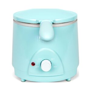 new 1.5-quart deep fryer, blue,120°f to 400°f heat, space-saving design, cook other meats, fish, veggies, cakes, fruits, and so much more, cook your favorite deep-fried foods quickly and efficiently.