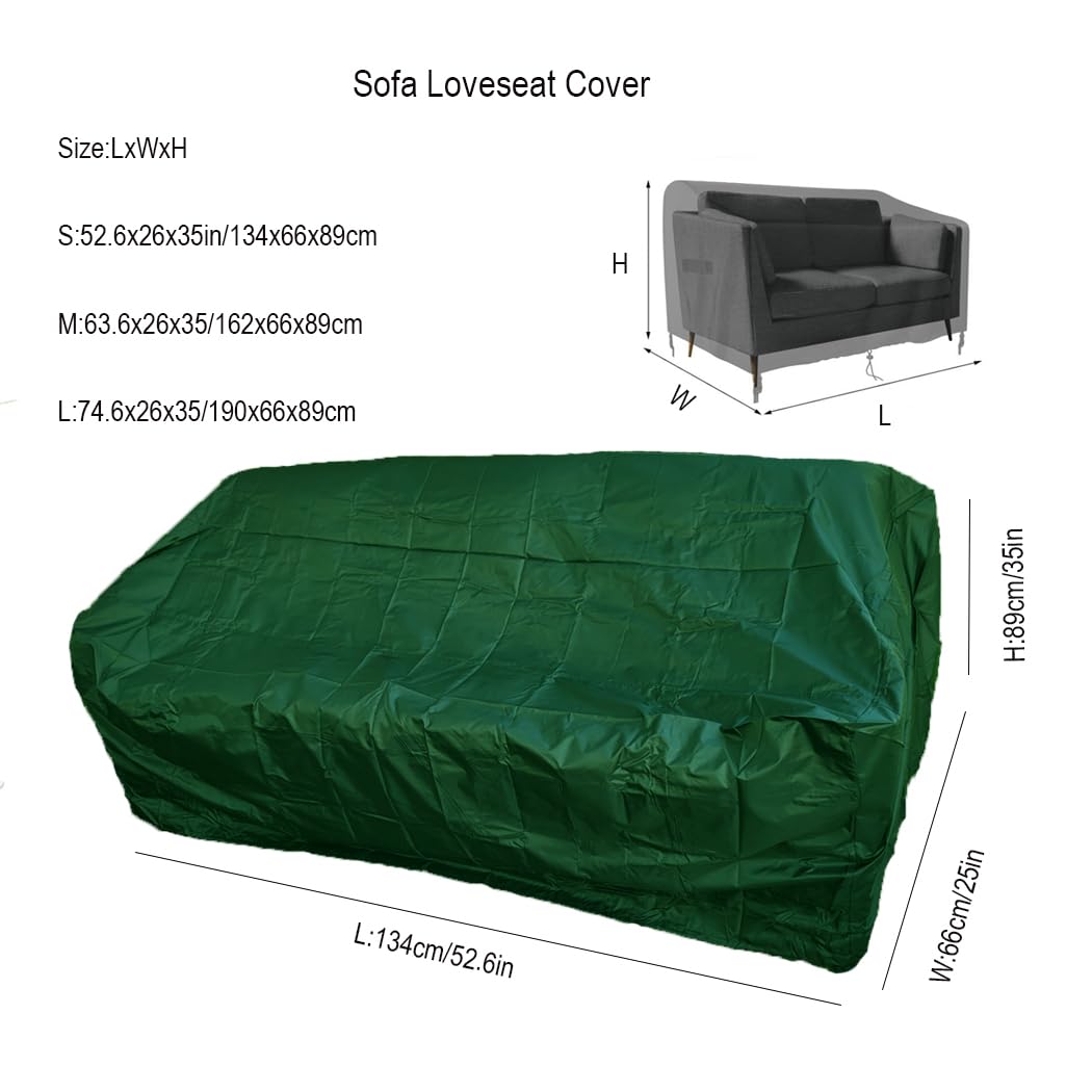 J&C 3 Seats Patio Loveseat Bench Cover Waterproof Dust-Proof Lounge Porch Sofa Protective Outdoor Furniture Set Covers for Garden Loveseat (green-74.6x26x35)