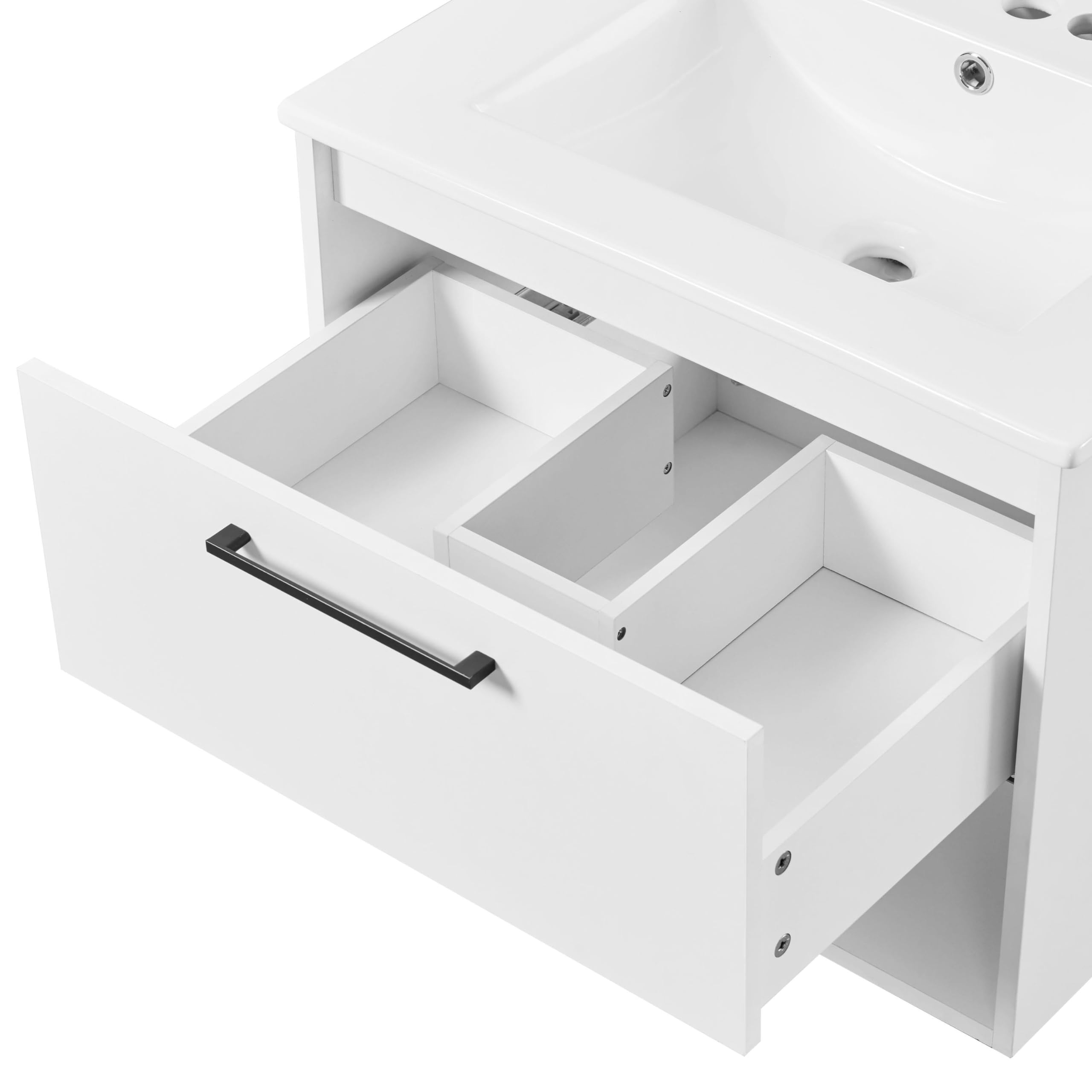 Yaheetech 24" Bathroom Vanity with Sink, Wall Mounted Bathroom Sink Cabinet with 1 Drawer and Open Shelf, Modern Clearance Bathroom Vanities with Sink Combo Set