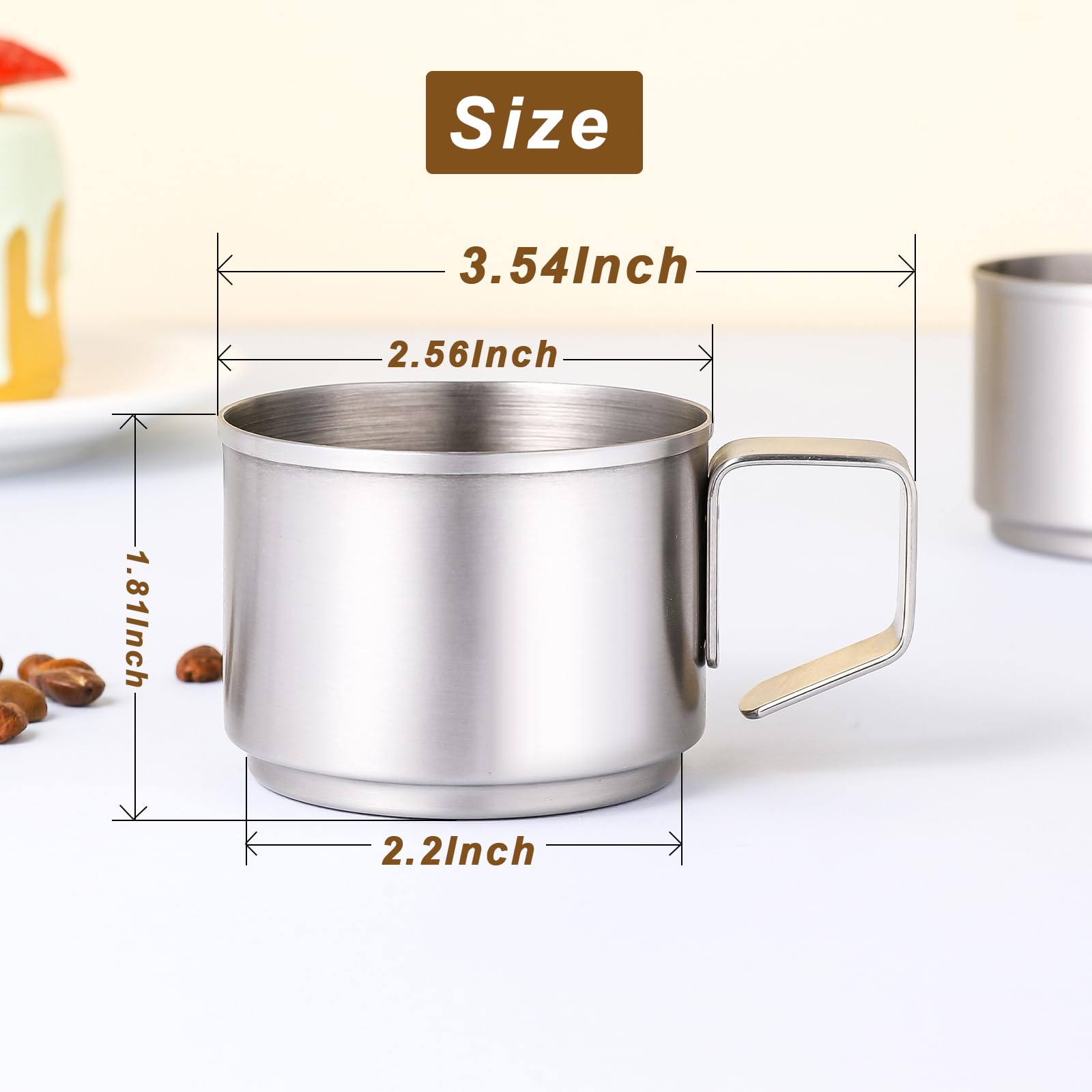 ZPUFAW 2Pcs Espresso Cups 4 oz Expresso Shots Cups 18/8 Stainless Steel Coffee Cups Set of 2