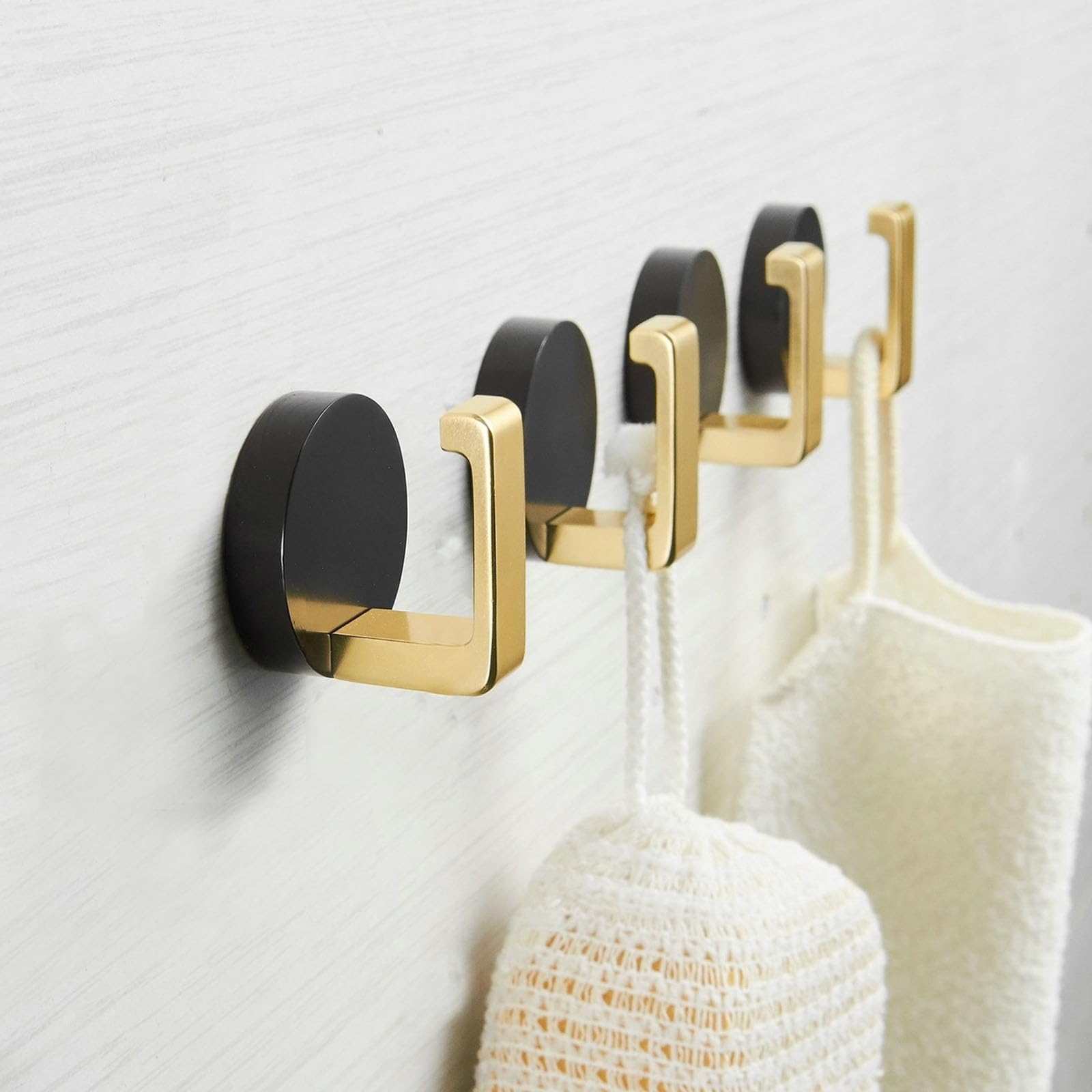 FFK Towel Hooks, 4 Pack Ceiling Hooks, Under-Shelf Towel Hook, Wall Coat Robe Hook Heavy Duty Clothes Hanger Cabinet Closet Door Hook for Bathroom, Kitchen, Wall Mounted, Aluminium, Black and Gold