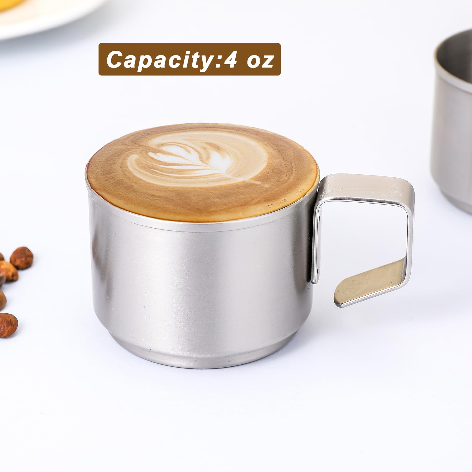 ZPUFAW 2Pcs Espresso Cups 4 oz Expresso Shots Cups 18/8 Stainless Steel Coffee Cups Set of 2