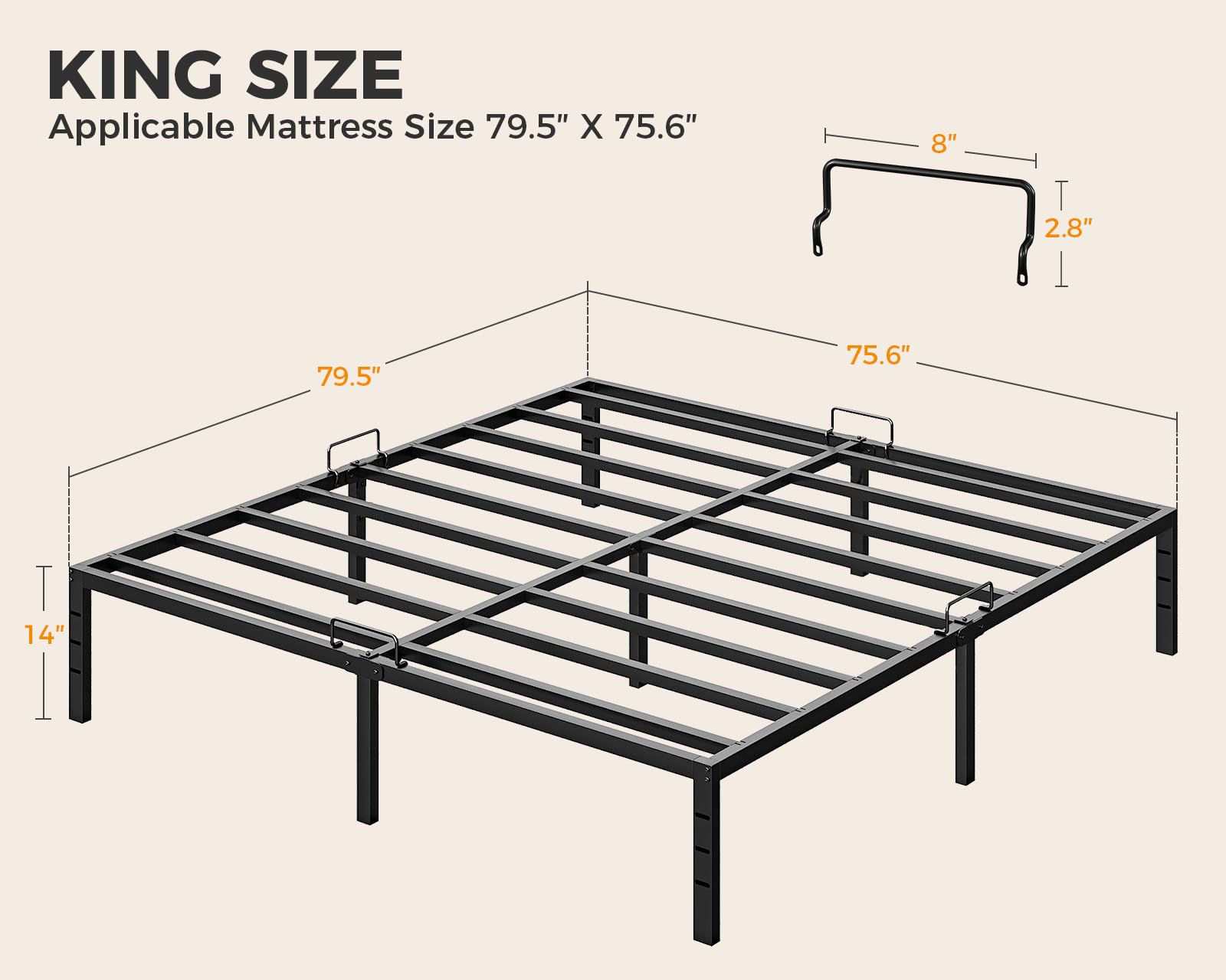 KKL Queen Bed Frame, 14 Inch Heavy Duty Steel Platform with Mattress Anti-Slip Rods, Bed Frame with Underneath Storage Space, No Box Spring Needed, Easy Assembly, Black