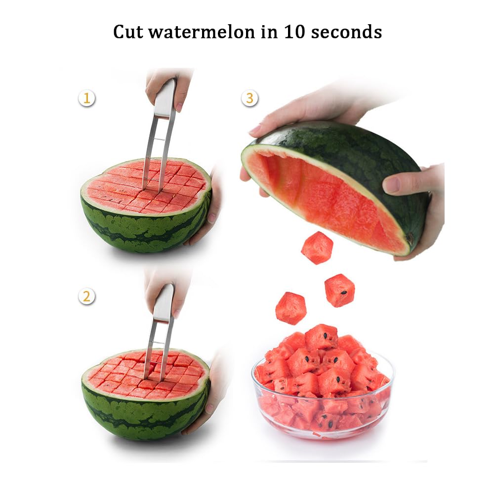 Watermelon Cutter Slicer Tool Stainless Steel Cutting Watermelon Into Cubes Watermelon Knife, Useful Cool Kitchen Gadgets for Watermelon Lover Make Juice Fruit Salad