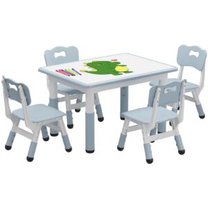 kids table and chair set, height adjustable toddler table and 4 chairs set for ages 2-10, graffiti desktop, non-slip legs, arts & crafts table, children activity table for daycare classroom home