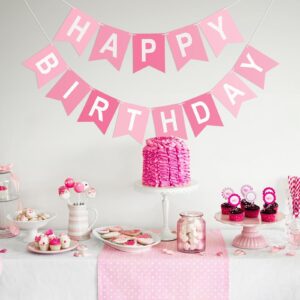 Pink Happy Birthday Banner Birthday Party Banner NO DIY Happy Birthday Sign Pre-Strung Birthday Hanging Decoration for Women Men Girl Boy Birthday Party Supplies (Pink)