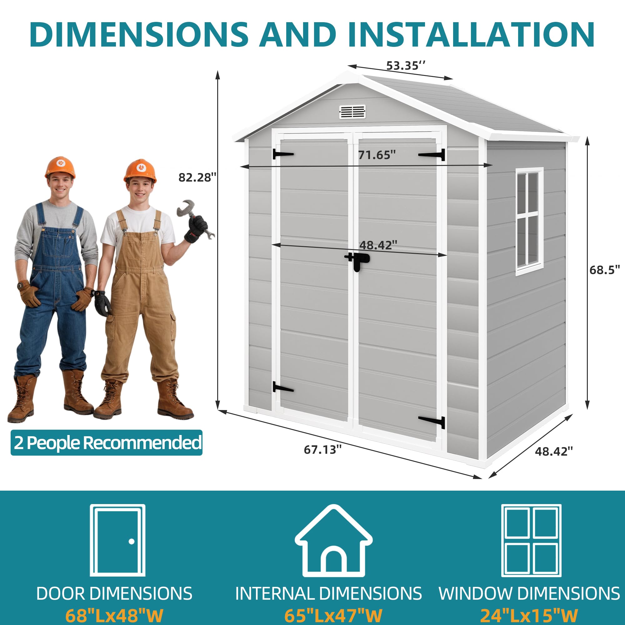 UHomePro Outdoor Storage Shed,6x4 FT Resin Shed with Floor Included,Weather-Resistant Plastic Shed with Window,for Garden/Backyard/Patio Tool Storage,Well House,Bike Shed,Pet House (Grey)