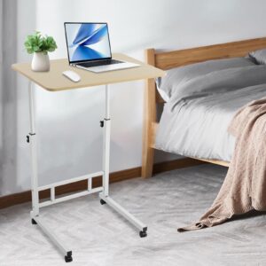 Small Standing Desk - Rolling Computer Stand with Adjustable Height - 23.62'' x 15.75'' Portable Rolling Desk Computer Desk - Laptop Desk Home Bedroom PC Table - Laptop Desk (White Maple Color)