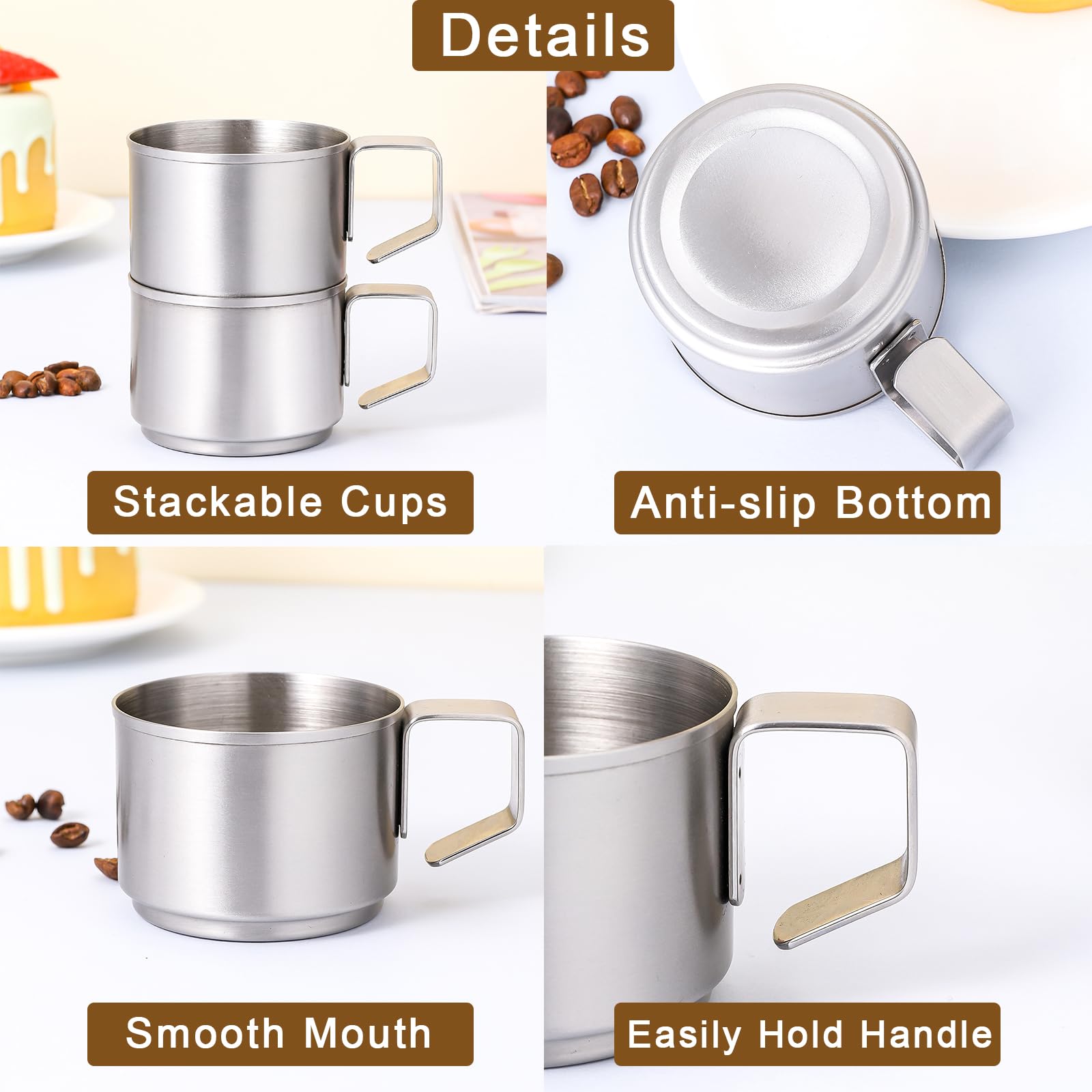 ZPUFAW 2Pcs Espresso Cups 4 oz Expresso Shots Cups 18/8 Stainless Steel Coffee Cups Set of 2