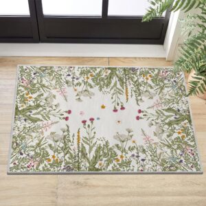 artoid mode antique herbs and wild flowers area rug, spring fall bath rug home decor low-profile non-slip washable mat for entryway bedroom bathroom laundry room indoor 2x3 feet