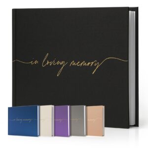 twill funeral guest book - in loving memory guestbook with a memory table sign - hardcover guest sign in book for funeral service - 320 entries, 9"x7.5", black