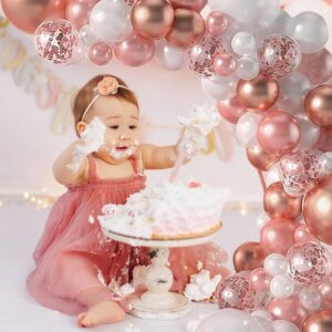 Rose Gold Balloon Garland Kit,104pcs Rose Gold White Balloon Arch Rose Gold White Confetti Latex Balloons For Women Girls Birthday Wedding Baby Shower Graduation Bachelorette Party Decorations