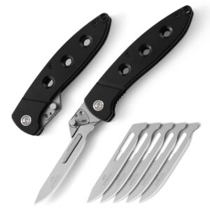 vr viren knife folding scalpel pocket knife，edc utility knife with 6pcs #60a replaceable blades，outdoor knife，sharp skinning knives for hunting, fishing, deer & survival