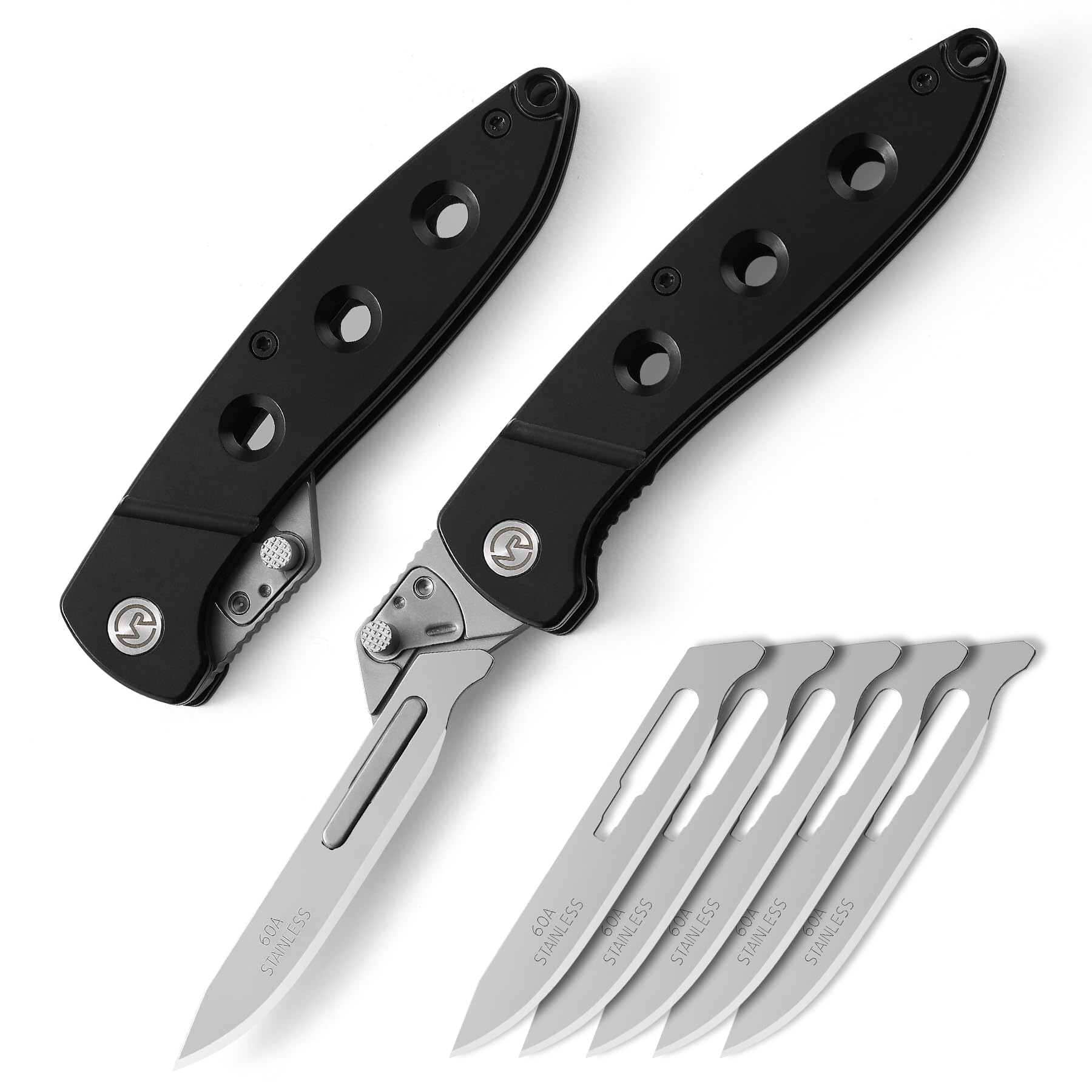 VR VIREN KNIFE Folding Scalpel Pocket Knife，EDC Utility Knife with 6pcs #60A Replaceable Blades，Outdoor Knife，Sharp Skinning Knives for Hunting, Fishing, Deer & Survival