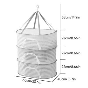 bbJJbbY Herb Drying Rack Net 3 Layers Mesh Hanging Clothes Drying Racks with Zip Windproof Hook 37x23.62x15.75 in Breathable Drying Rack for Vegetables, Fish Home Supplies