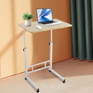 Small Standing Desk - Rolling Computer Stand with Adjustable Height - 23.62'' x 15.75'' Portable Rolling Desk Computer Desk - Laptop Desk Home Bedroom PC Table - Laptop Desk (White Maple Color)