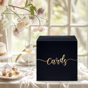 SietDESEO Card Box for Party Black Card Box with Matte Gold Foil Design Money Card Box Gift Card Box Holder for Wedding Reception Retirement Graduation Baby Shower Birthday Card Box