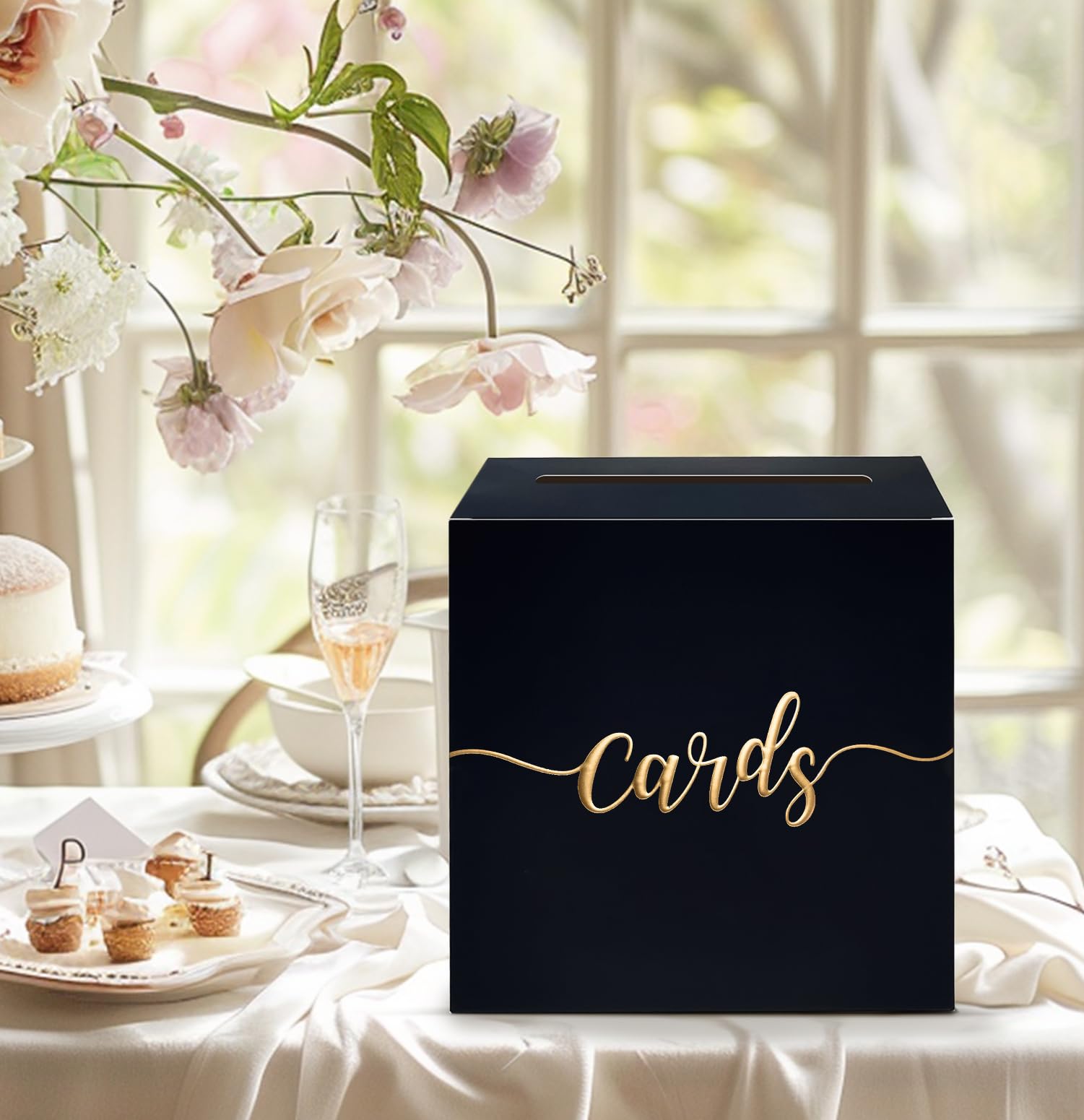 SietDESEO Card Box for Party Black Card Box with Matte Gold Foil Design Money Card Box Gift Card Box Holder for Wedding Reception Retirement Graduation Baby Shower Birthday Card Box